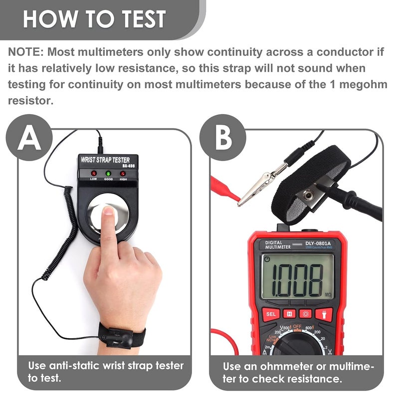 STREBITO Anti Static Wrist Strap, 11" Antistatic Wrist Band Grounding Bracelet ESD Wrist Strap Adjustable wristband with Alligator Clip, Extra Long Cord for PC Computer Building Electronics Repair - Image 3